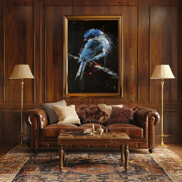 Striking Blue Jay on Branch Abstract or Artistic Poster PosterGoat