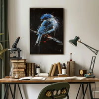 Striking Blue Jay on Branch Abstract or Artistic Poster PosterGoat