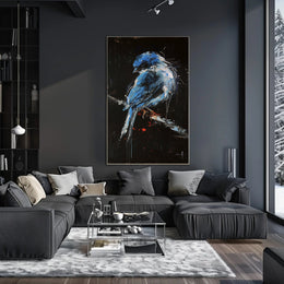 Striking Blue Jay on Branch Abstract or Artistic Poster PosterGoat