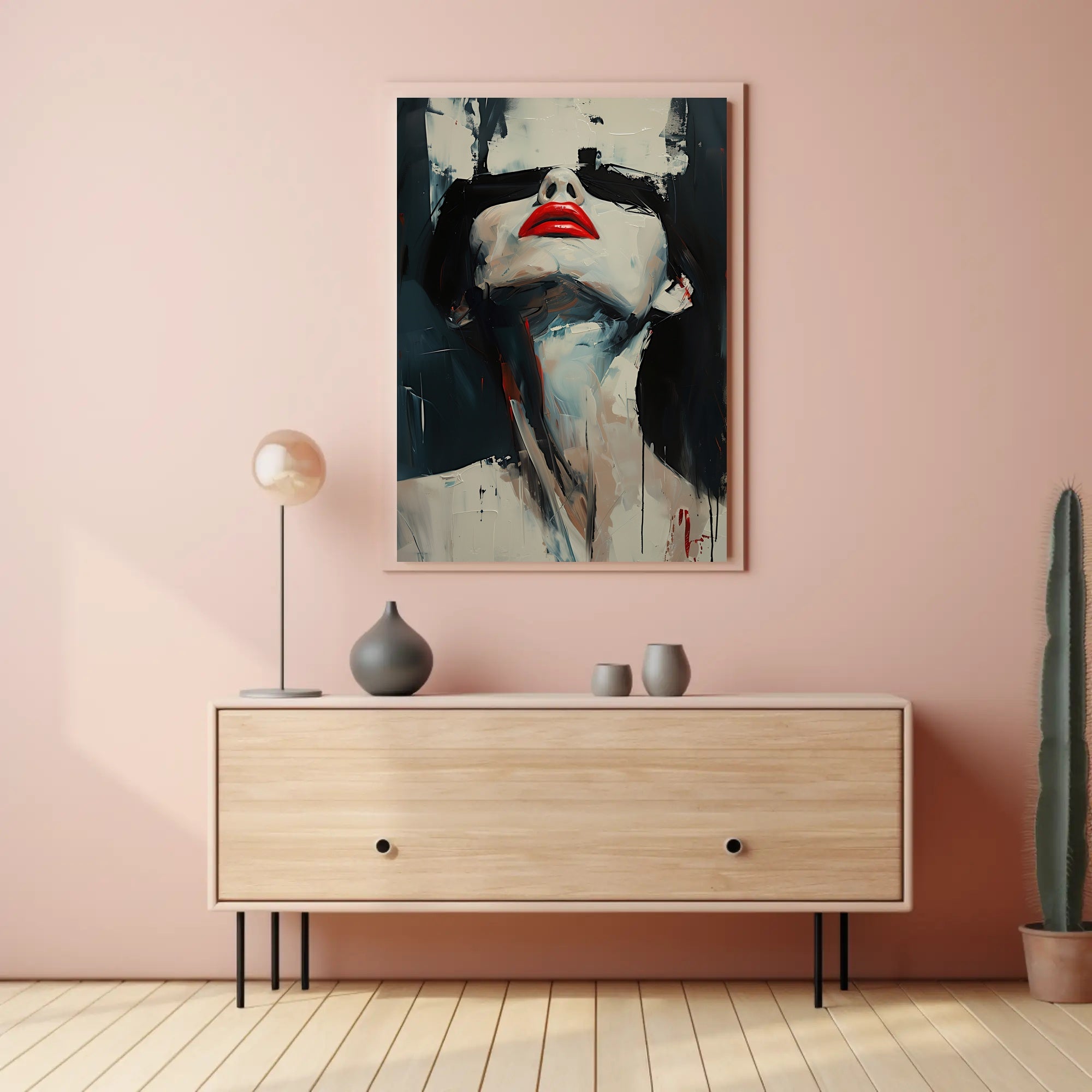 Striking Red Lips Abstract Art Print - Artistic Poster PosterGoat
