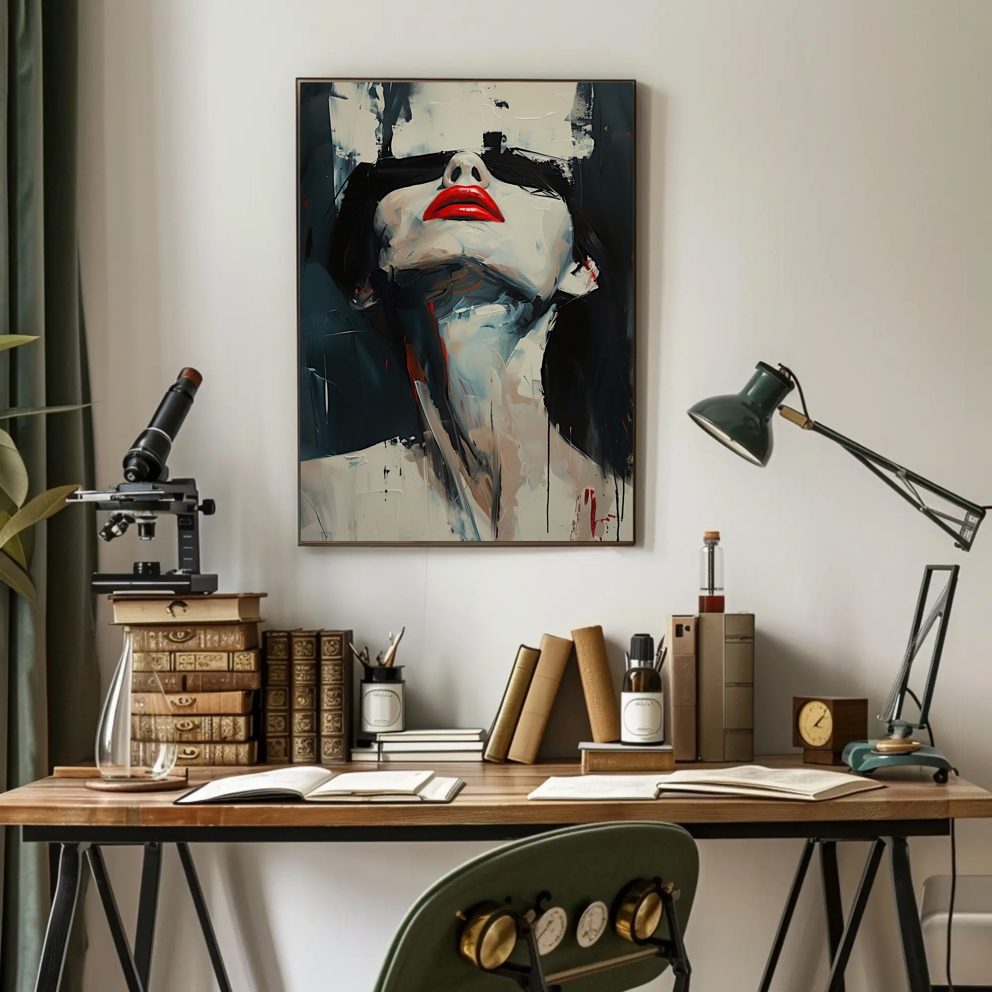 Striking Red Lips Abstract Art Print - Artistic Poster PosterGoat