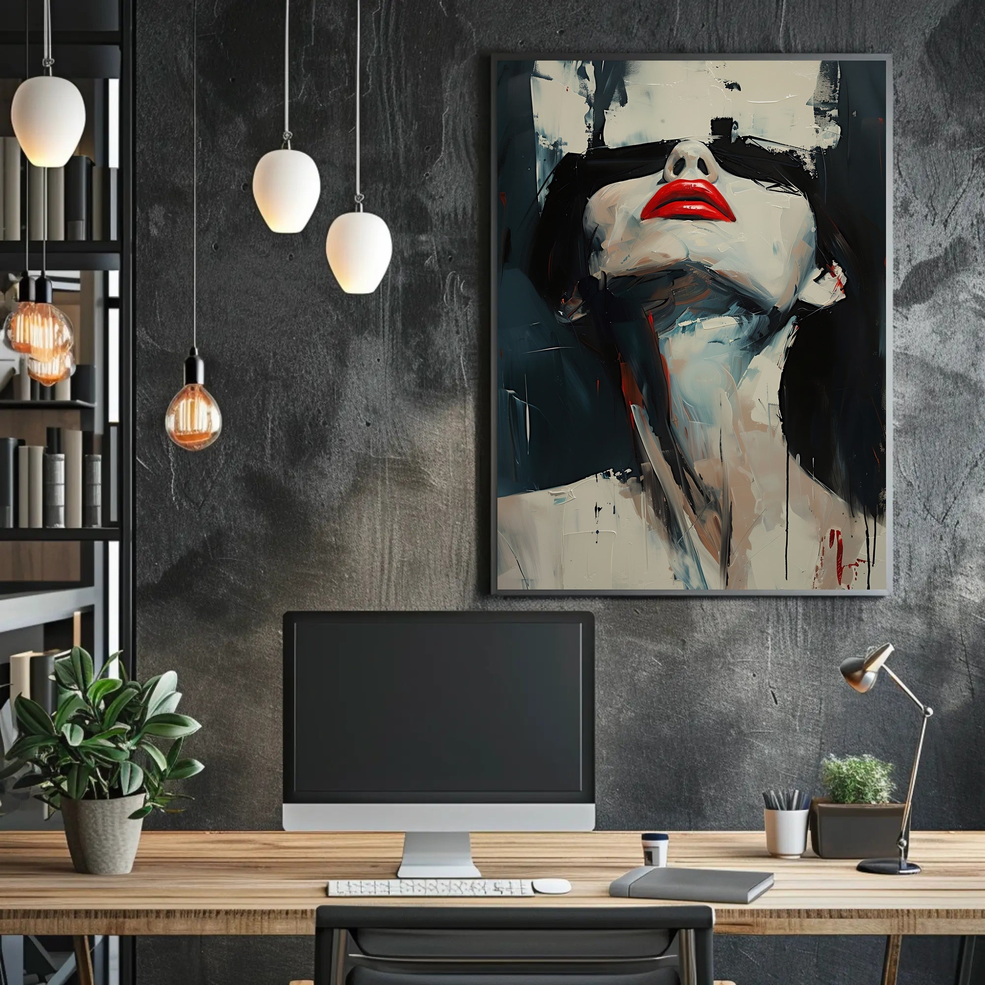 Striking Red Lips Abstract Art Print - Artistic Poster PosterGoat