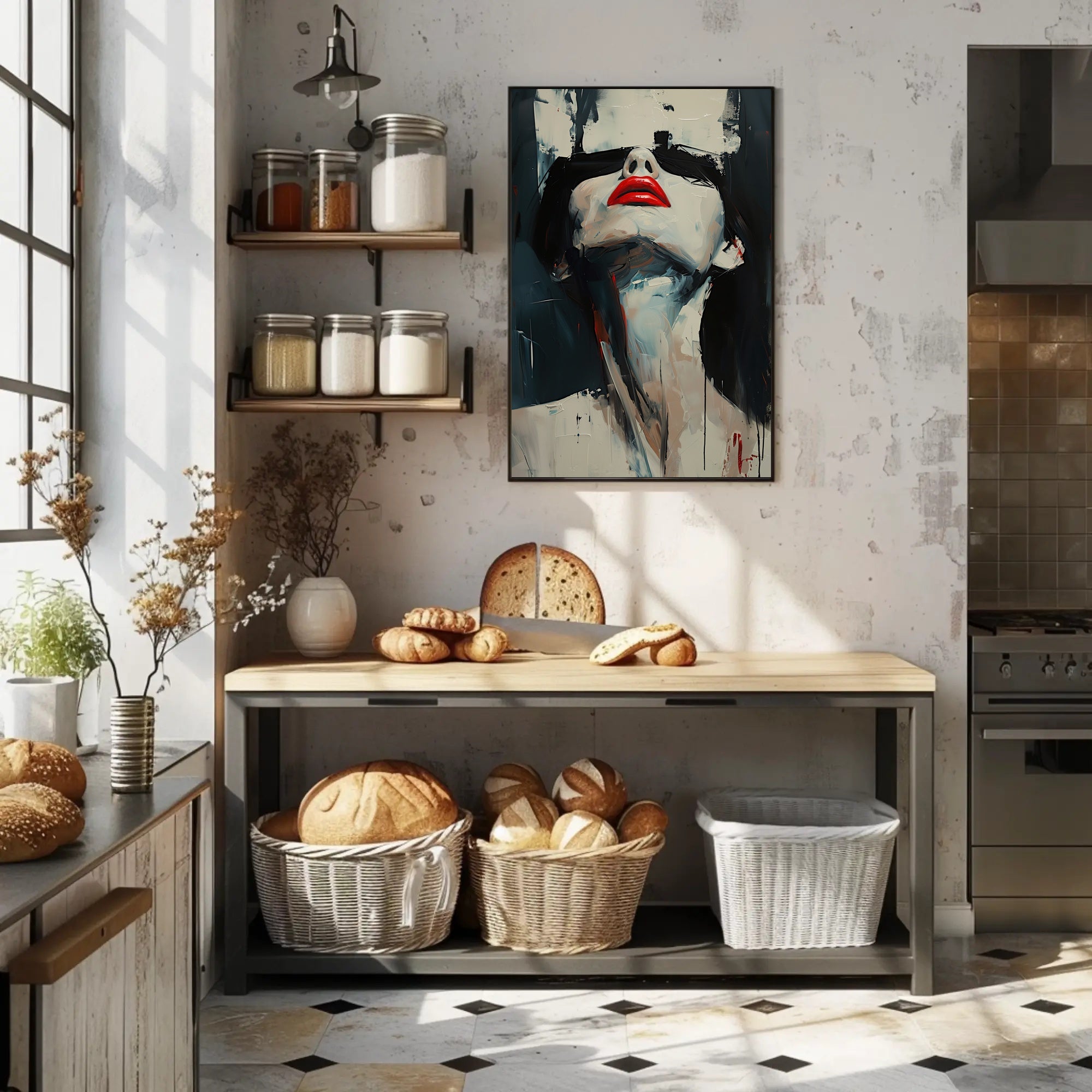 Striking Red Lips Abstract Art Print - Artistic Poster PosterGoat
