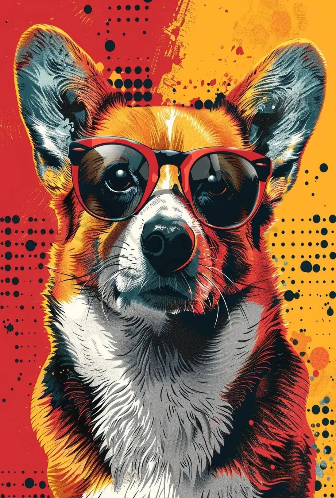 Stylish Corgi in Sunglasses Pop Culture Poster PosterGoat