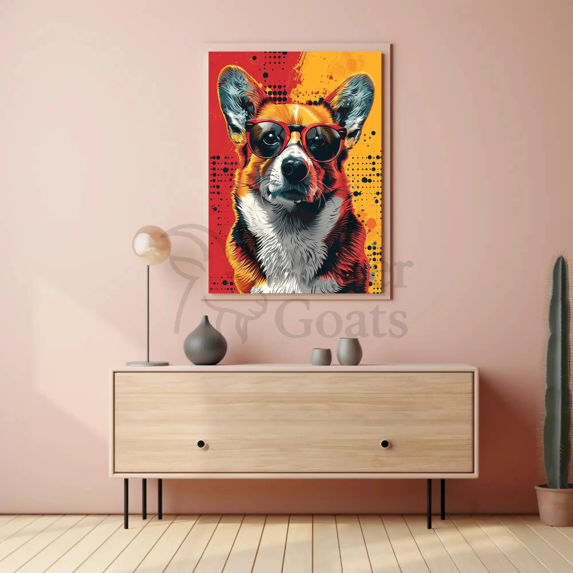 Stylish Corgi in Sunglasses Pop Culture Poster PosterGoat