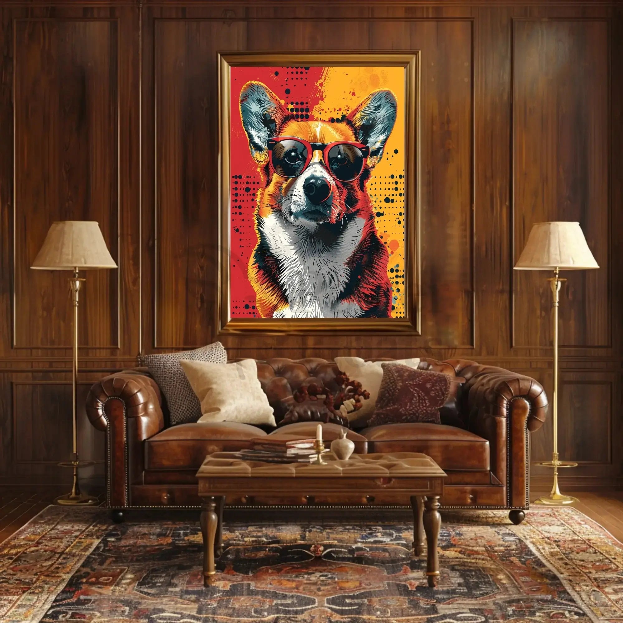 Stylish Corgi in Sunglasses Pop Culture Poster PosterGoat