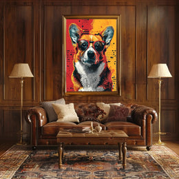 Stylish Corgi in Sunglasses Pop Culture Poster PosterGoat