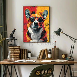 Stylish Corgi in Sunglasses Pop Culture Poster PosterGoat