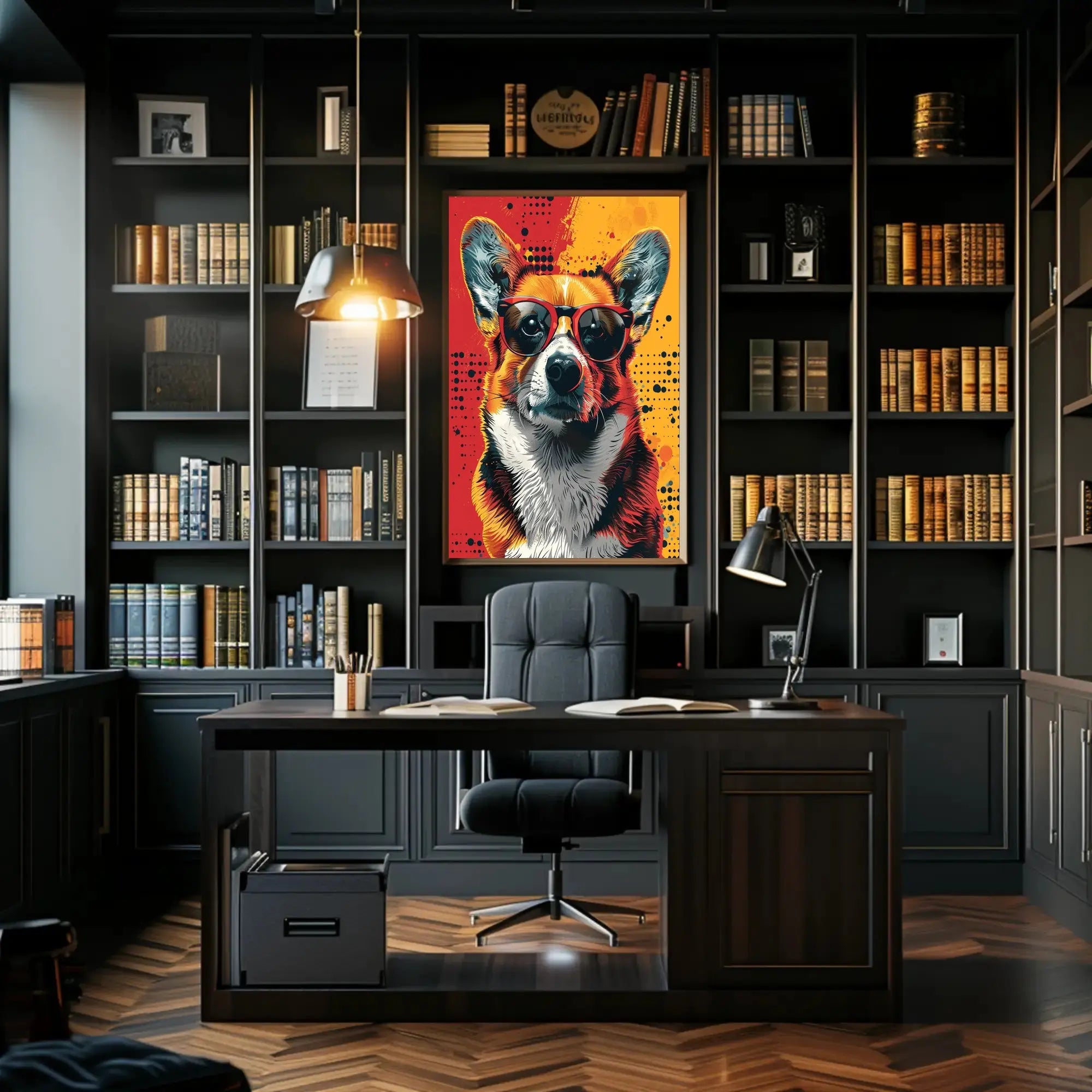 Stylish Corgi in Sunglasses Pop Culture Poster PosterGoat