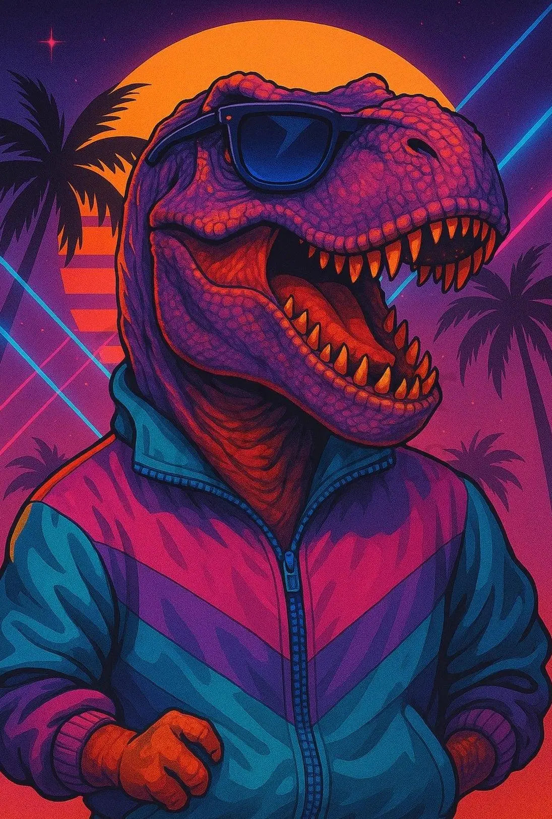 Stylish Dinosaur Synthwave Vibe Retro Pop Culture Poster PosterGoat