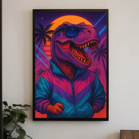 Stylish Dinosaur Synthwave Vibe Retro Pop Culture Poster PosterGoat