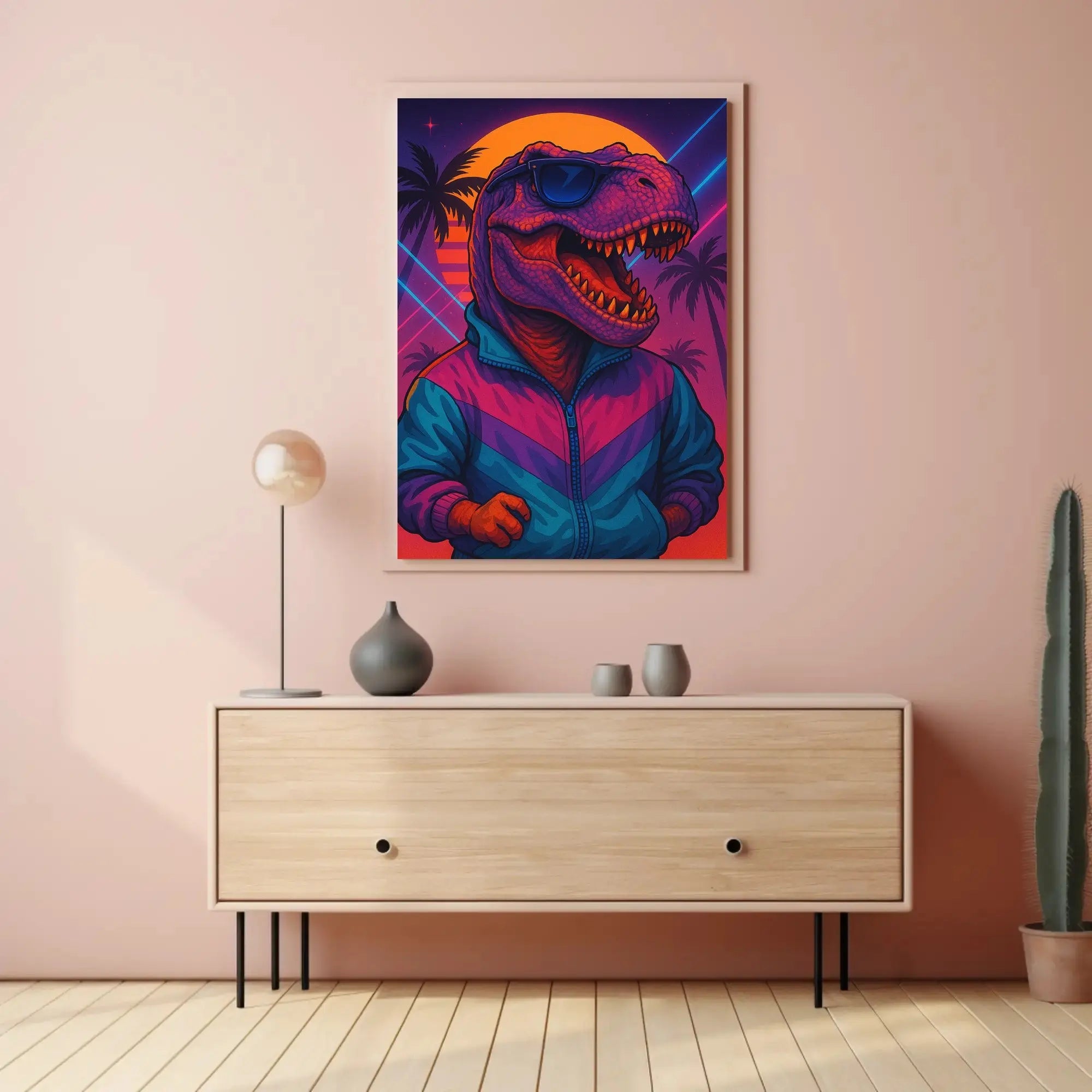 Stylish Dinosaur Synthwave Vibe Retro Pop Culture Poster PosterGoat