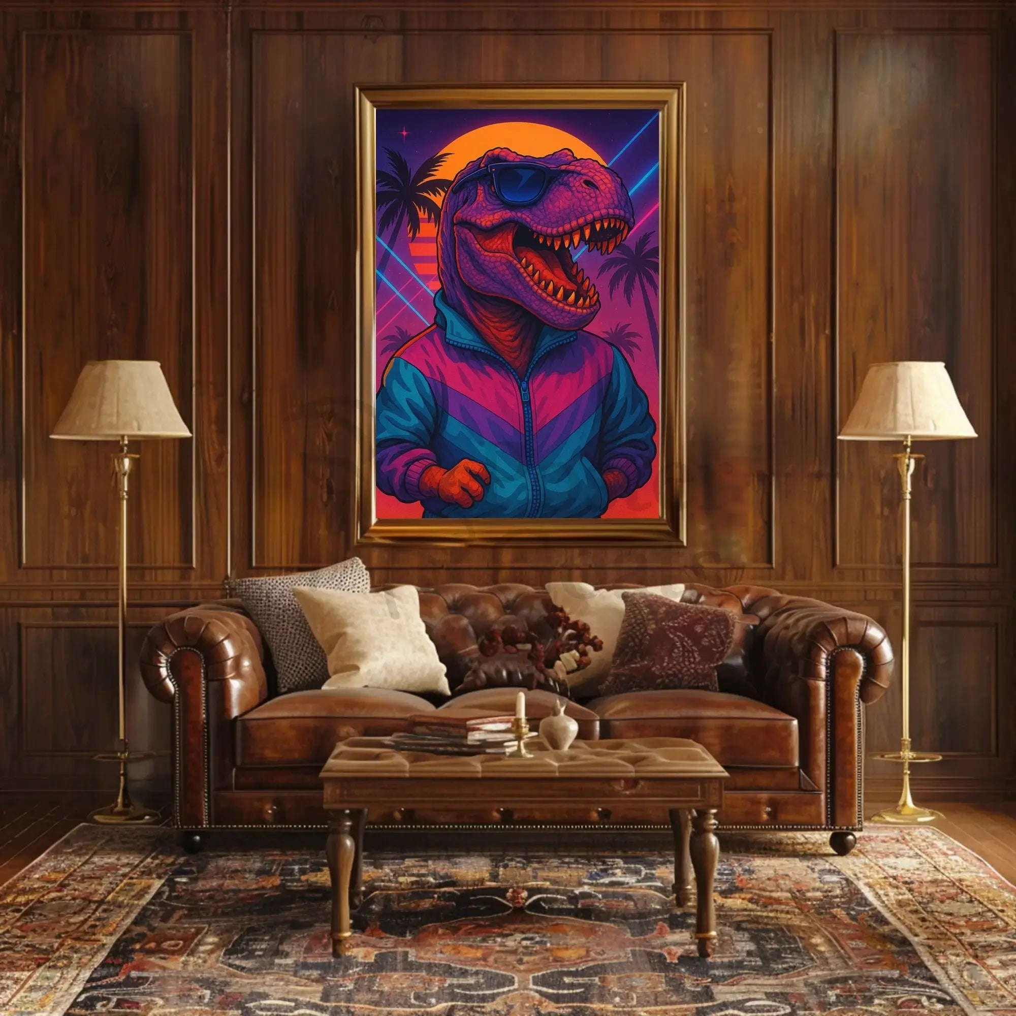 Stylish Dinosaur Synthwave Vibe Retro Pop Culture Poster PosterGoat