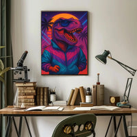 Stylish Dinosaur Synthwave Vibe Retro Pop Culture Poster PosterGoat