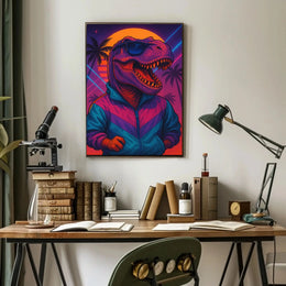 Stylish Dinosaur Synthwave Vibe Retro Pop Culture Poster PosterGoat