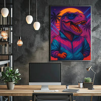 Stylish Dinosaur Synthwave Vibe Retro Pop Culture Poster PosterGoat