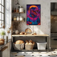 Stylish Dinosaur Synthwave Vibe Retro Pop Culture Poster PosterGoat