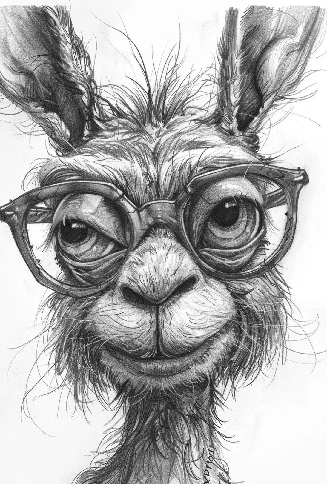 Stylish Llama with Glasses Monochrome Animal Poster PosterGoat