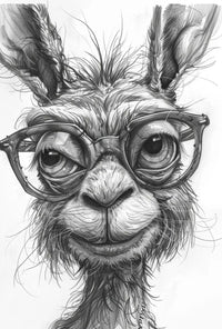 Stylish Llama with Glasses Monochrome Animal Poster PosterGoat