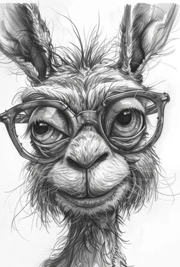 Stylish Llama with Glasses Monochrome Animal Poster PosterGoat