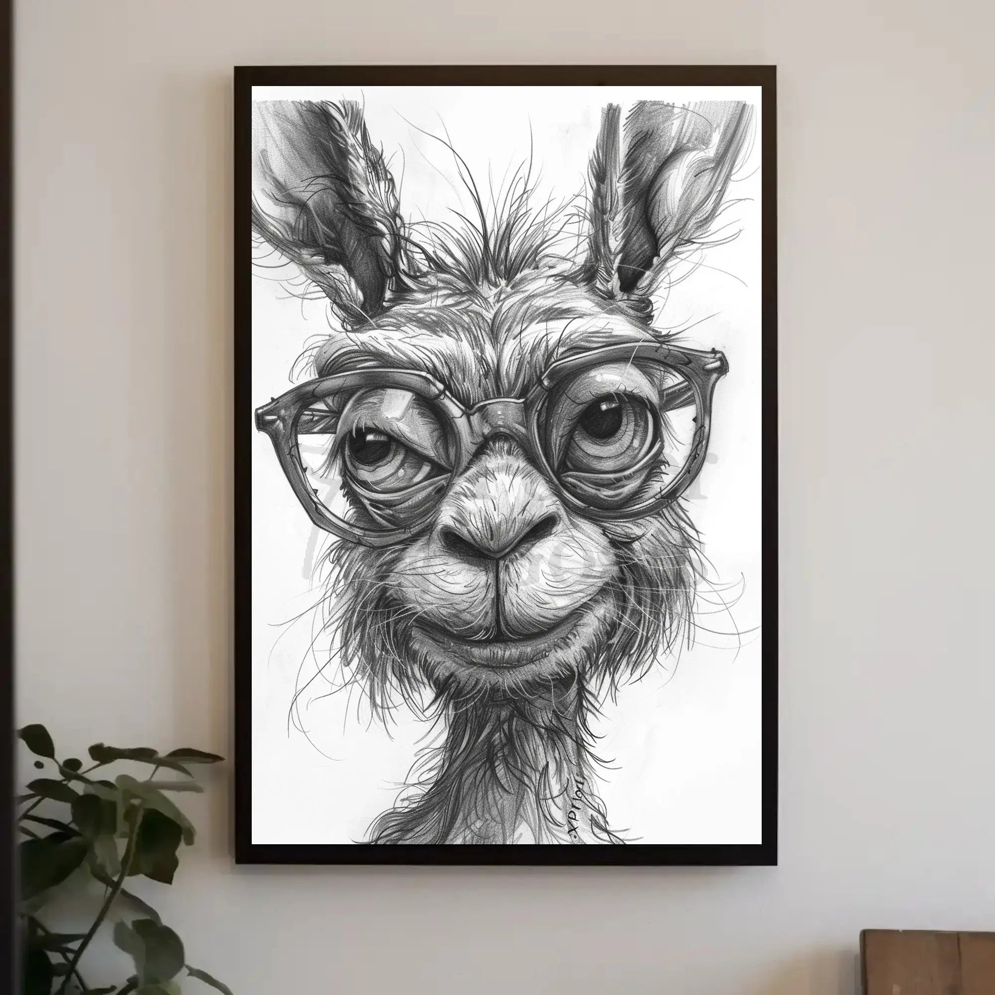 Stylish Llama with Glasses Monochrome Animal Poster PosterGoat