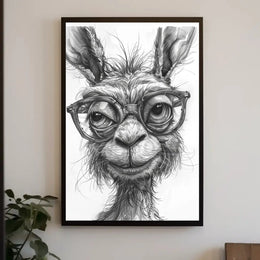 Stylish Llama with Glasses Monochrome Animal Poster PosterGoat