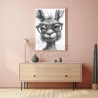 Stylish Llama with Glasses Monochrome Animal Poster PosterGoat