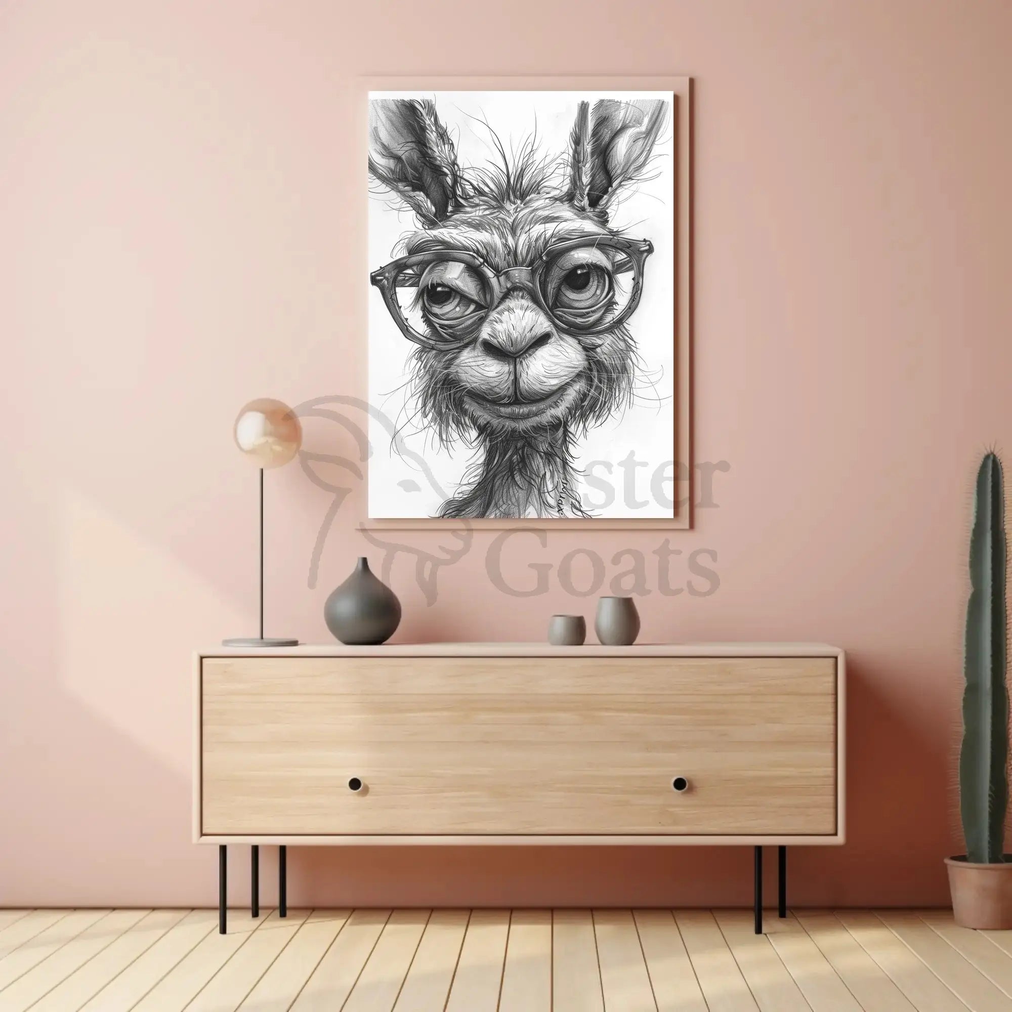 Stylish Llama with Glasses Monochrome Animal Poster PosterGoat