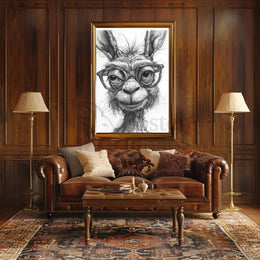 Stylish Llama with Glasses Monochrome Animal Poster PosterGoat