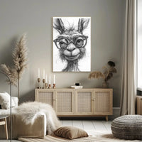 Stylish Llama with Glasses Monochrome Animal Poster PosterGoat
