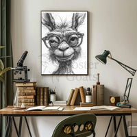Stylish Llama with Glasses Monochrome Animal Poster PosterGoat