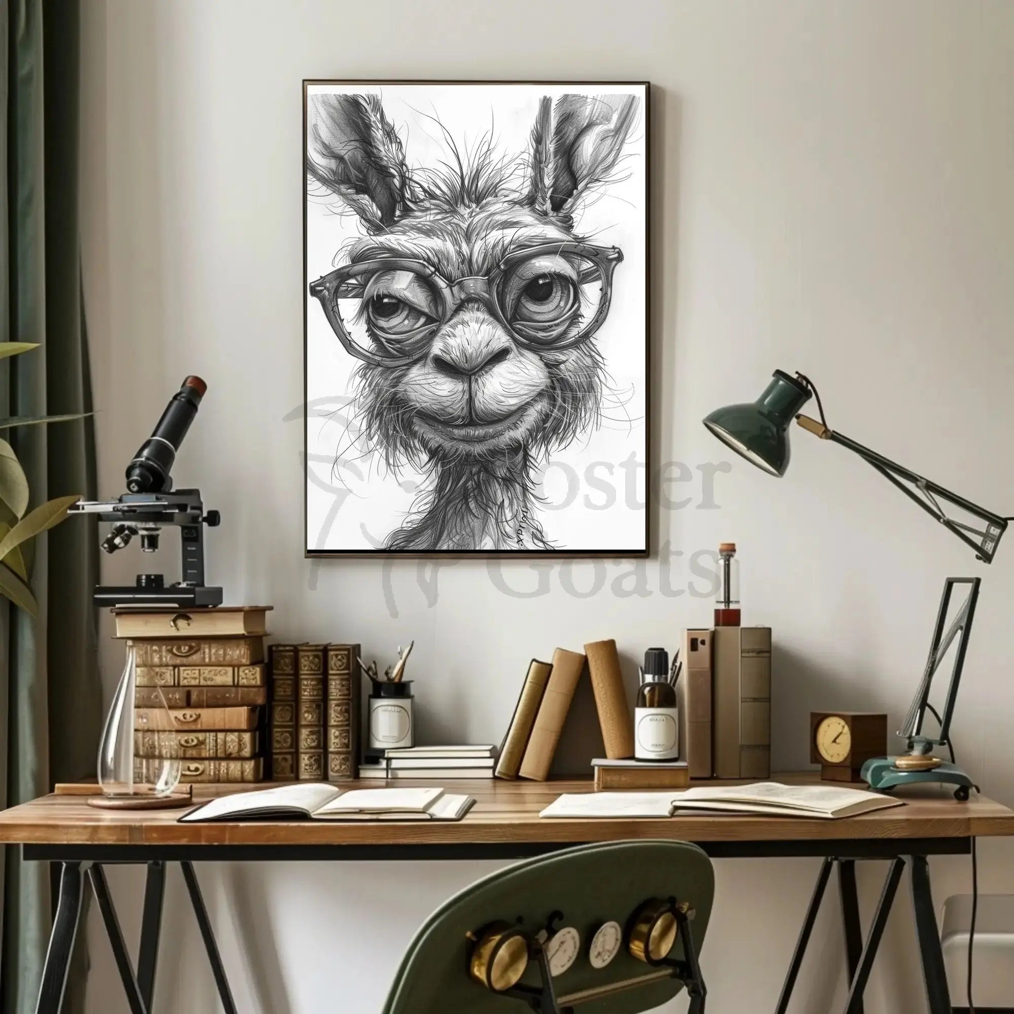 Stylish Llama with Glasses Monochrome Animal Poster PosterGoat