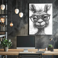 Stylish Llama with Glasses Monochrome Animal Poster PosterGoat