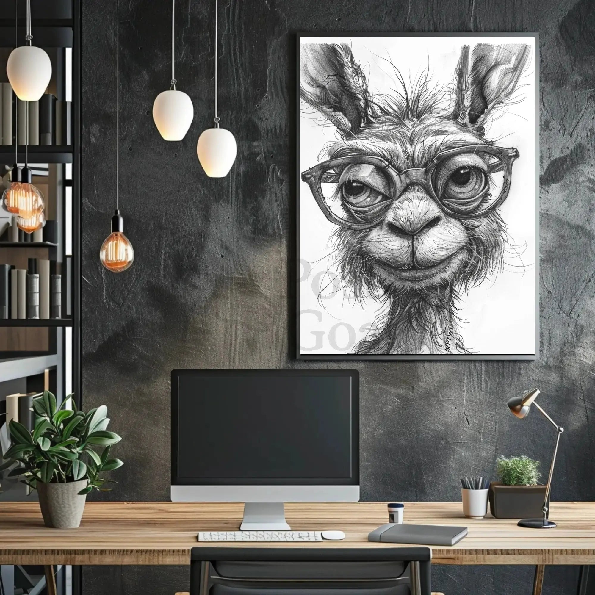 Stylish Llama with Glasses Monochrome Animal Poster PosterGoat