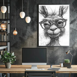 Stylish Llama with Glasses Monochrome Animal Poster PosterGoat