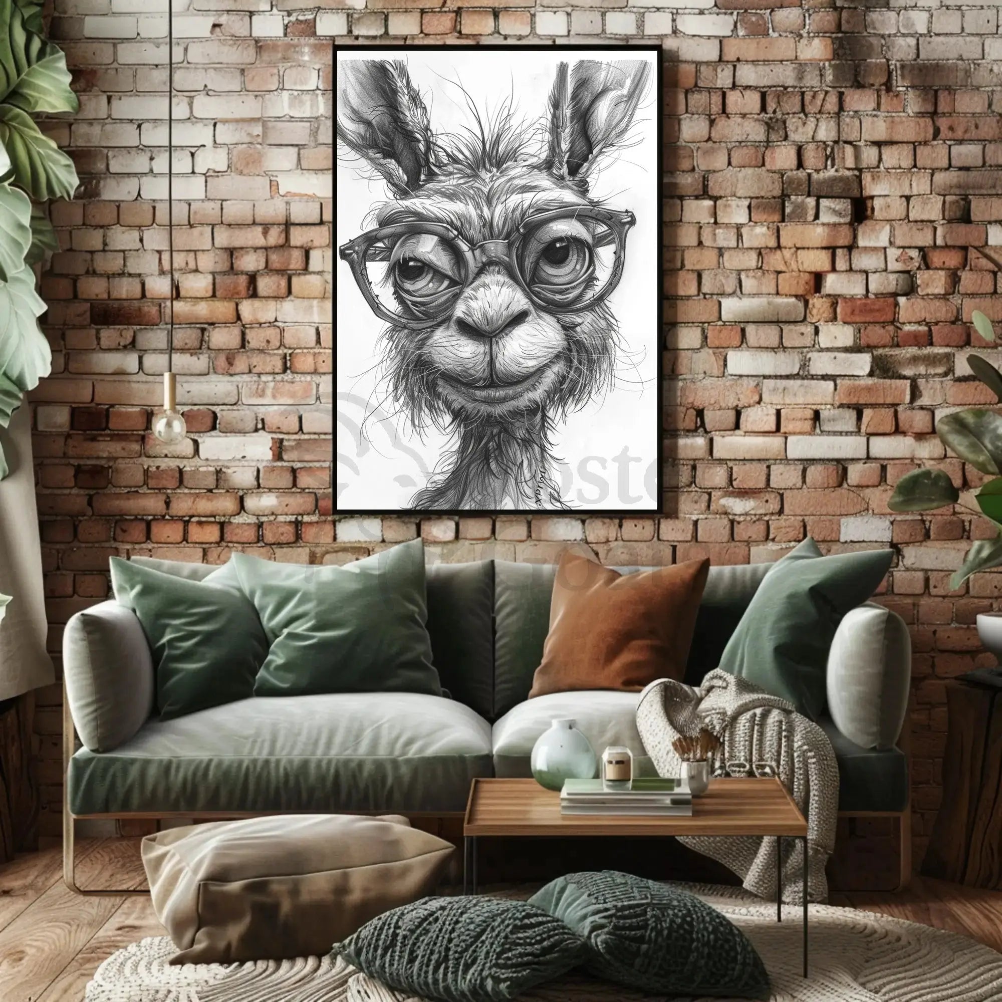 Stylish Llama with Glasses Monochrome Animal Poster PosterGoat