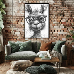 Stylish Llama with Glasses Monochrome Animal Poster PosterGoat