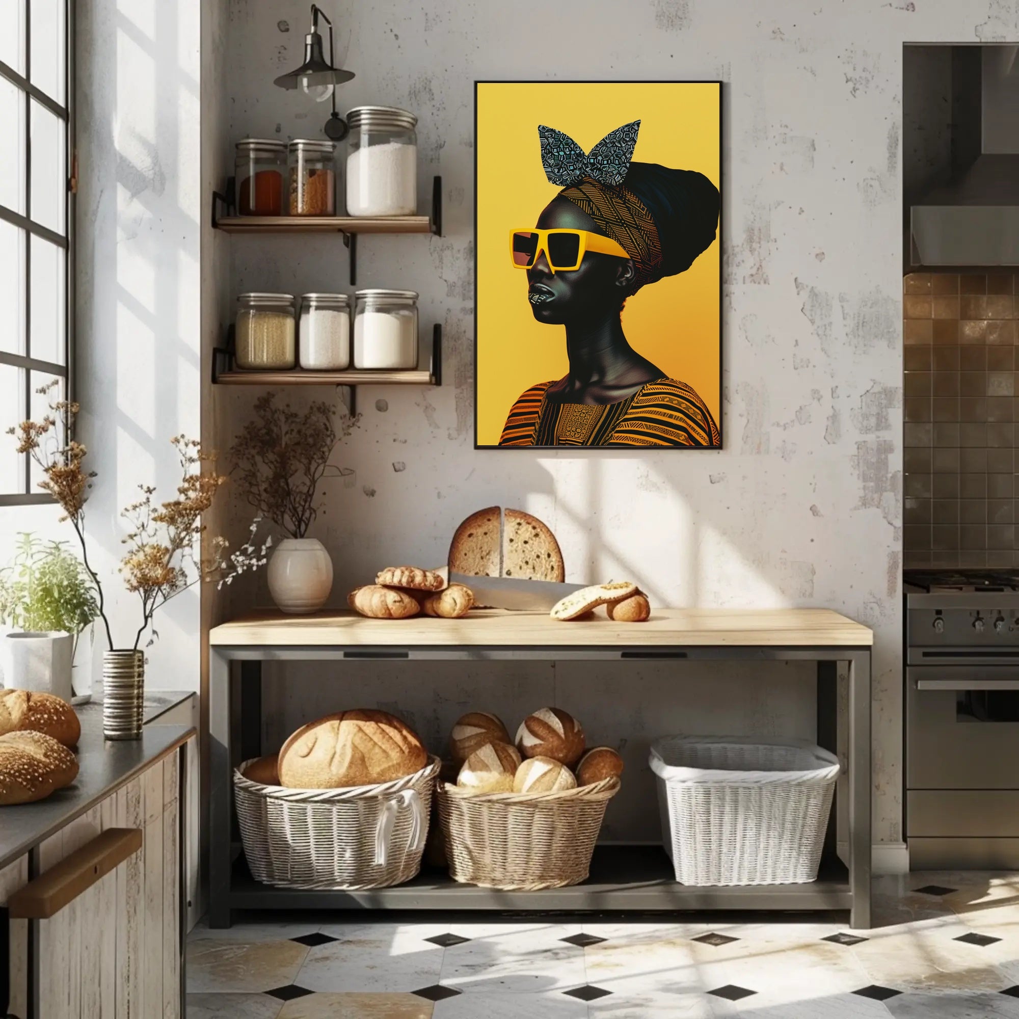 Stylish Modern Portrait with Intricate Patterns Artistic Poster PosterGoat