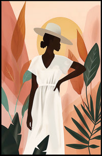 Stylish Woman in Hat with Nature Vibe Artistic Poster PosterGoat
