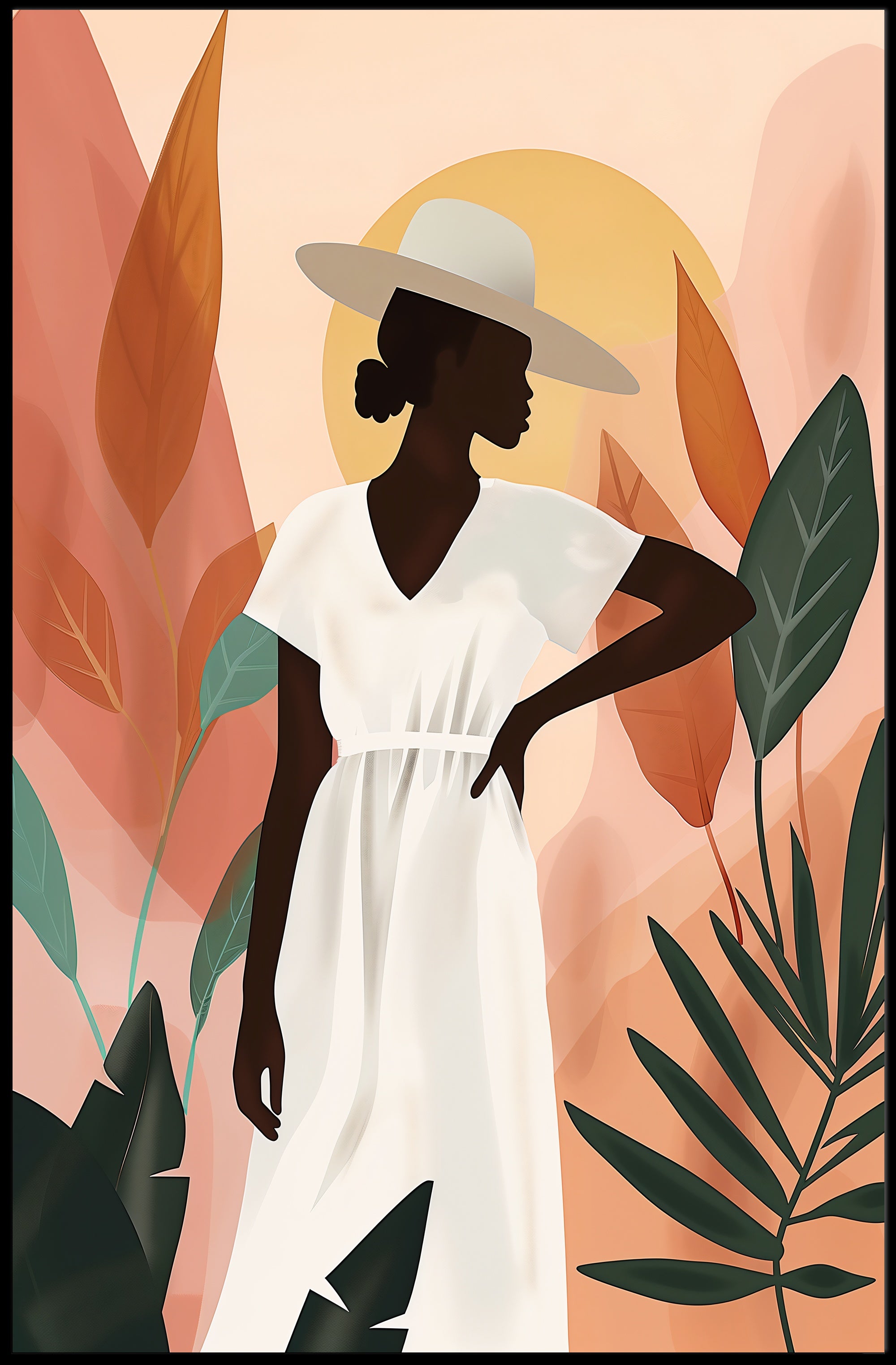 Stylish Woman in Hat with Nature Vibe Artistic Poster PosterGoat