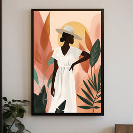 Stylish Woman in Hat with Nature Vibe Artistic Poster PosterGoat