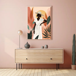 Stylish Woman in Hat with Nature Vibe Artistic Poster PosterGoat