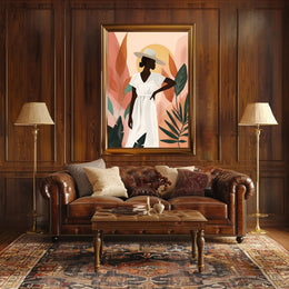 Stylish Woman in Hat with Nature Vibe Artistic Poster PosterGoat