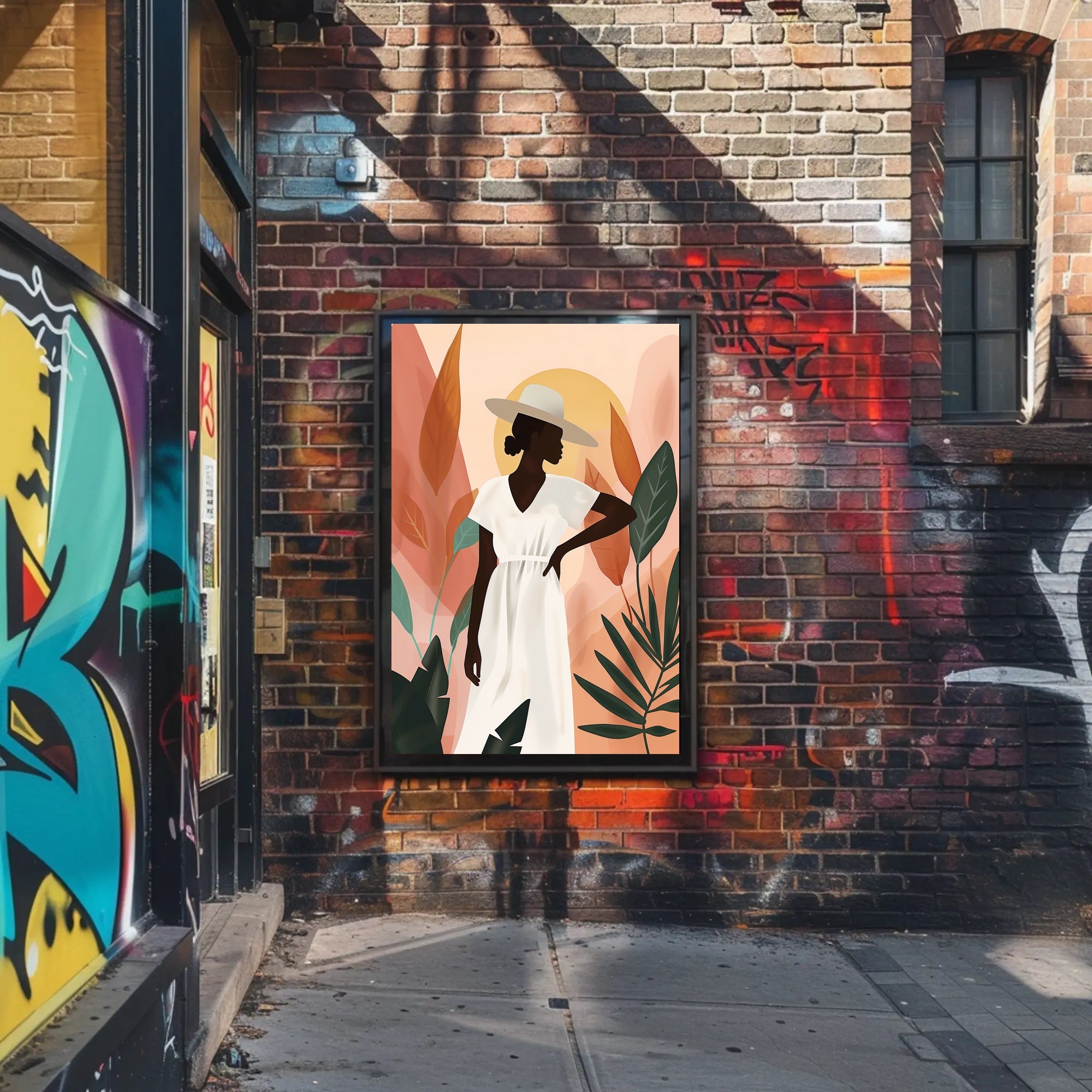 Stylish Woman in Hat with Nature Vibe Artistic Poster PosterGoat
