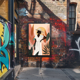 Stylish Woman in Hat with Nature Vibe Artistic Poster PosterGoat