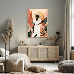 Stylish Woman in Hat with Nature Vibe Artistic Poster PosterGoat