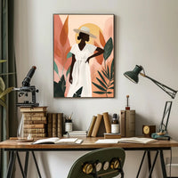 Stylish Woman in Hat with Nature Vibe Artistic Poster PosterGoat