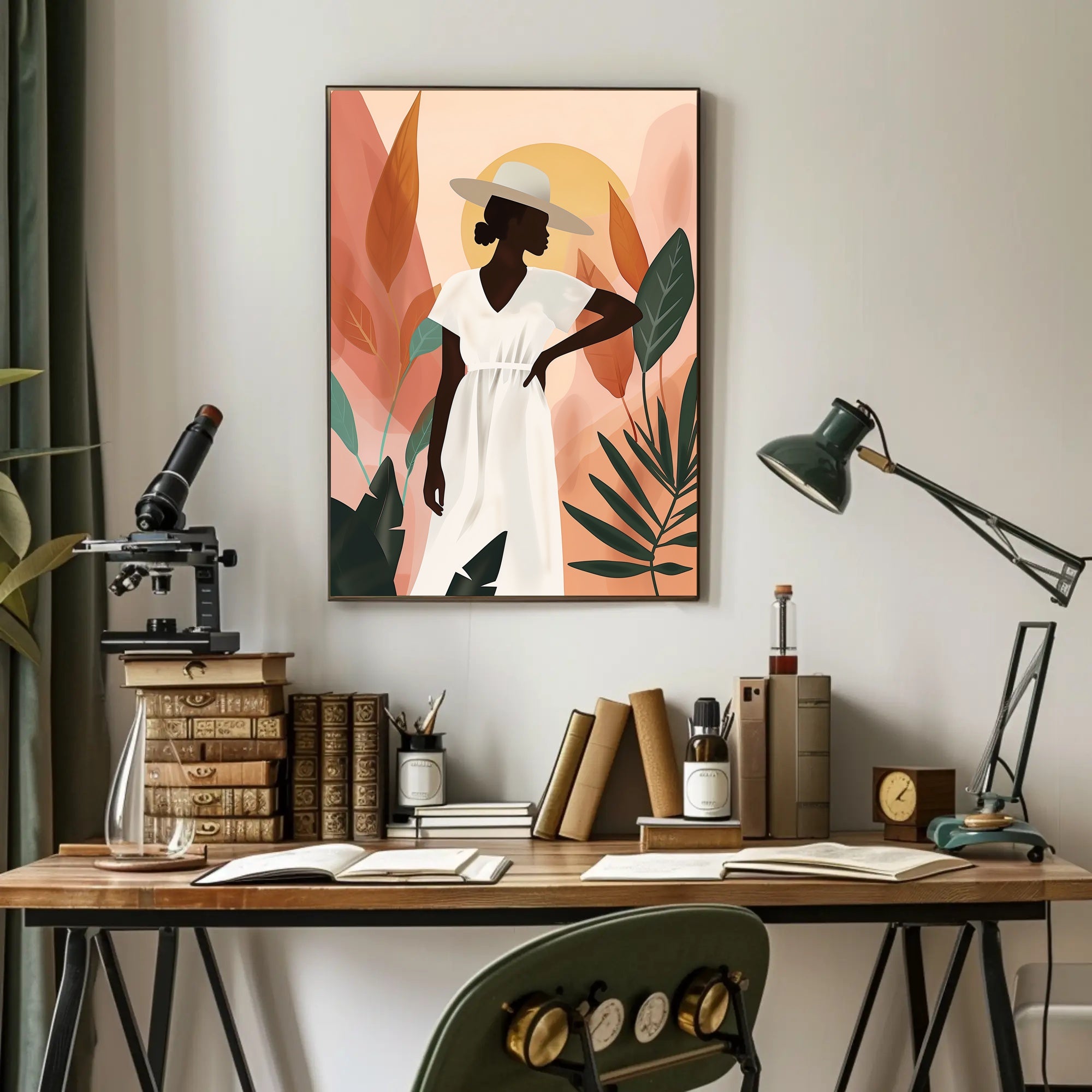 Stylish Woman in Hat with Nature Vibe Artistic Poster PosterGoat