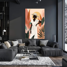 Stylish Woman in Hat with Nature Vibe Artistic Poster PosterGoat