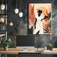 Stylish Woman in Hat with Nature Vibe Artistic Poster PosterGoat